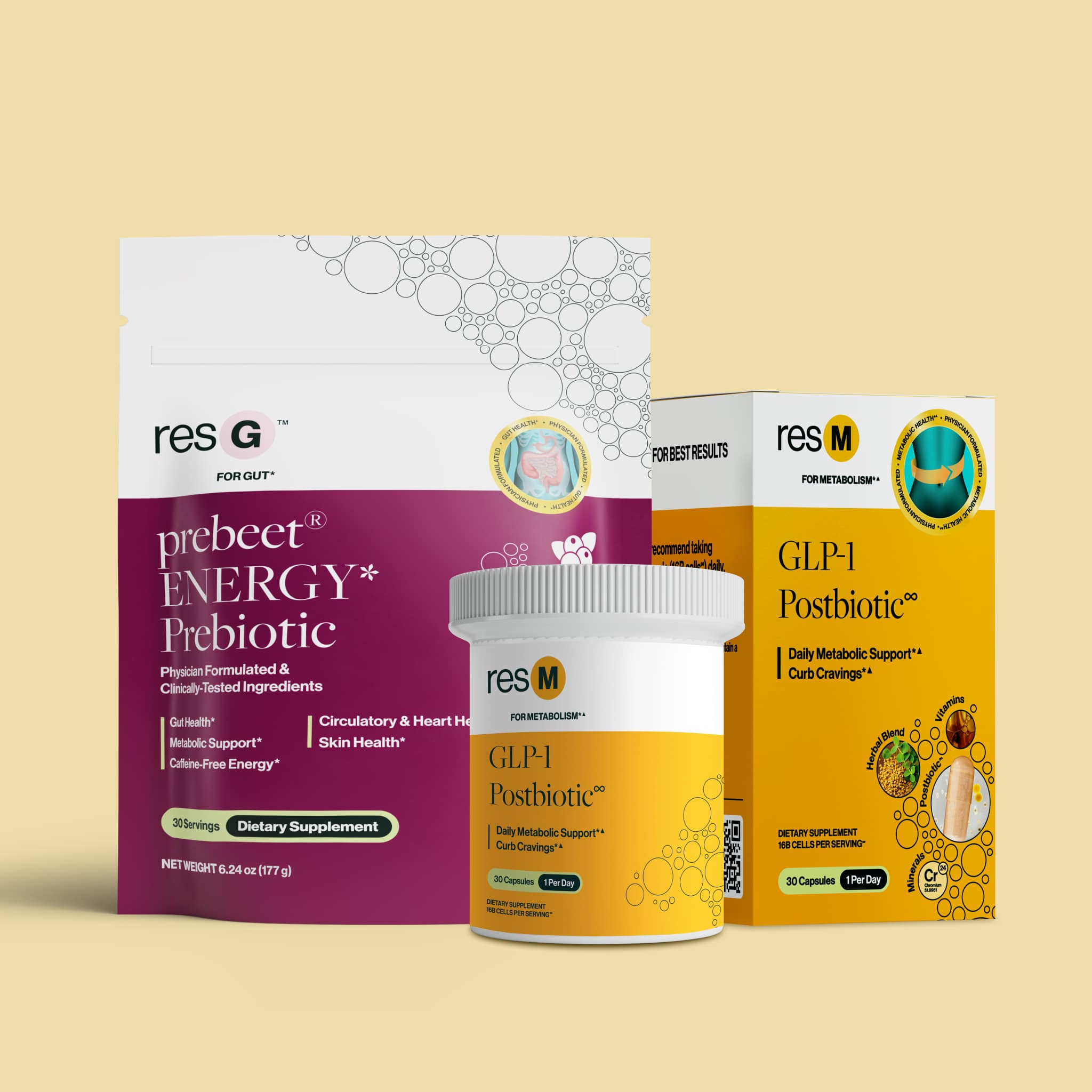 COMING SOON! Ultimate metabolism bundle with expert GLP-1 formulas¹ for metabolism support (curbed cravings, healthy blood sugar already in normal range)*, digestive support (bloat & gas, stool regularity)*, heart and circulatory support*, and caffeine-free energy boost*
