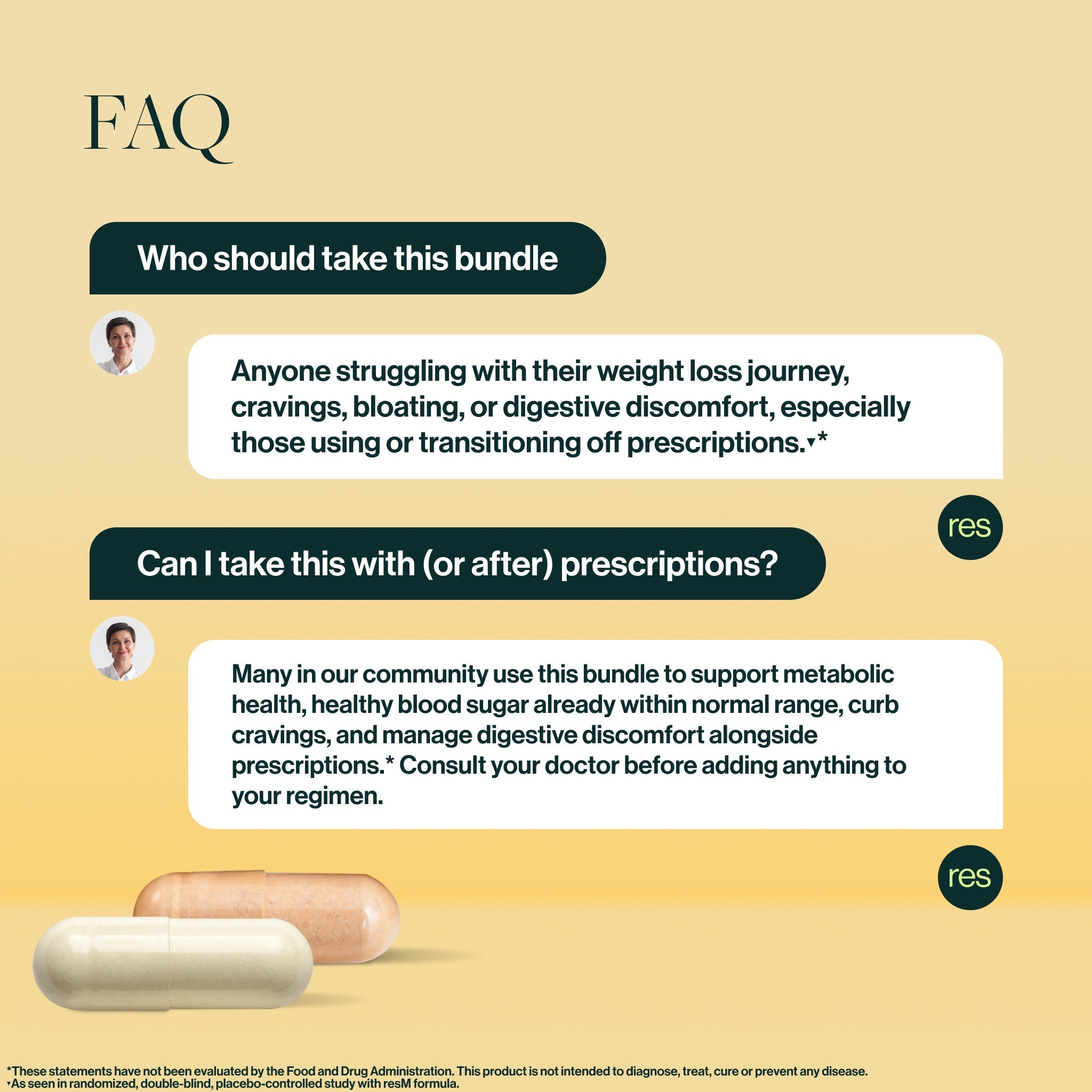 Hormonal Relief Bundle FAQ explaining who should take the bundle and how it supports metabolic health, healthy blood sugar already in normal range, and cravings during perimenopause.
