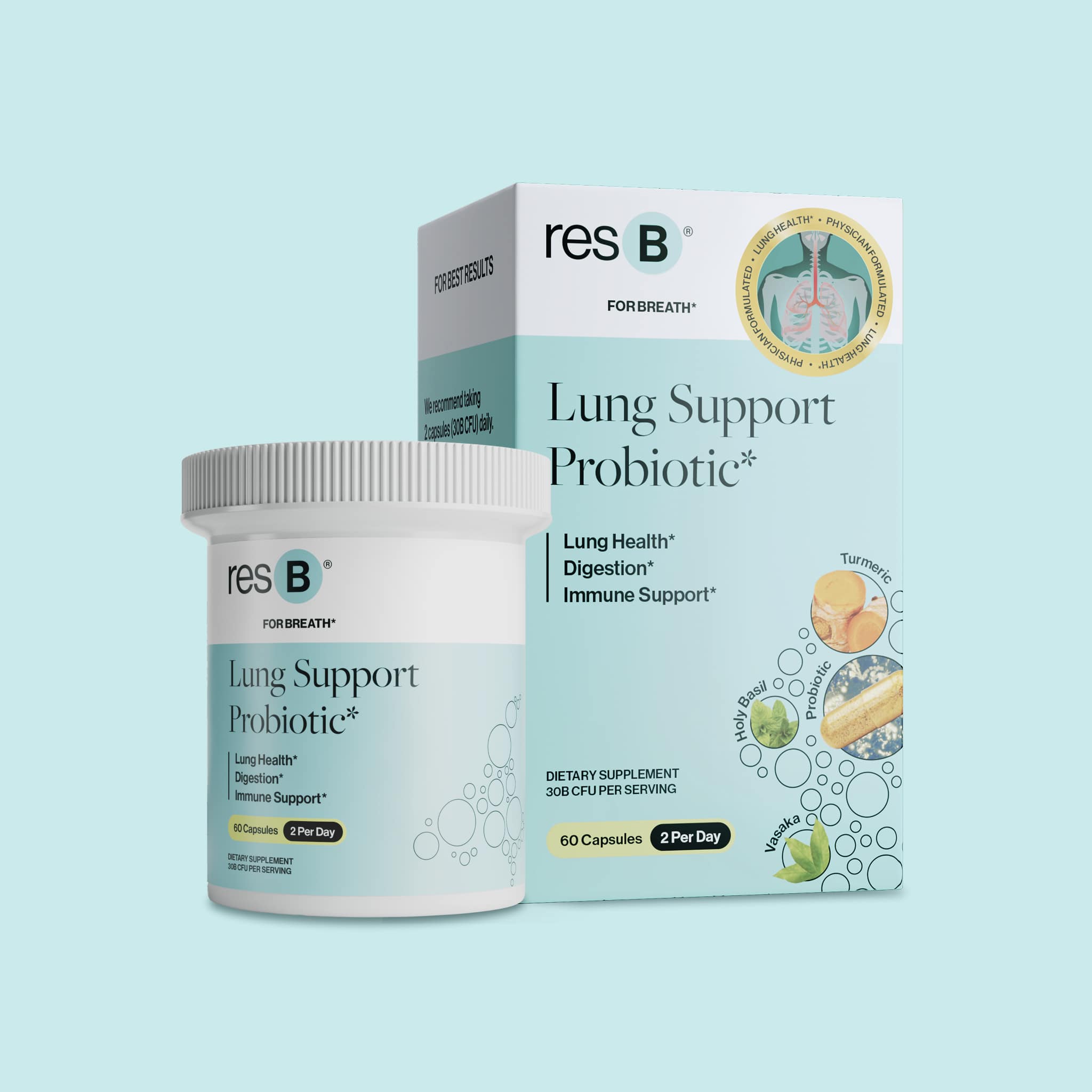 World's #1 clinically validated & pulmonologist recommended lung supplement probiotic for respiratory structure & function support*, may clear mucus & minimize cough*, seasonal sinus & bronchial support*, improves gut & immune health*, Better sleep due to better breathing*