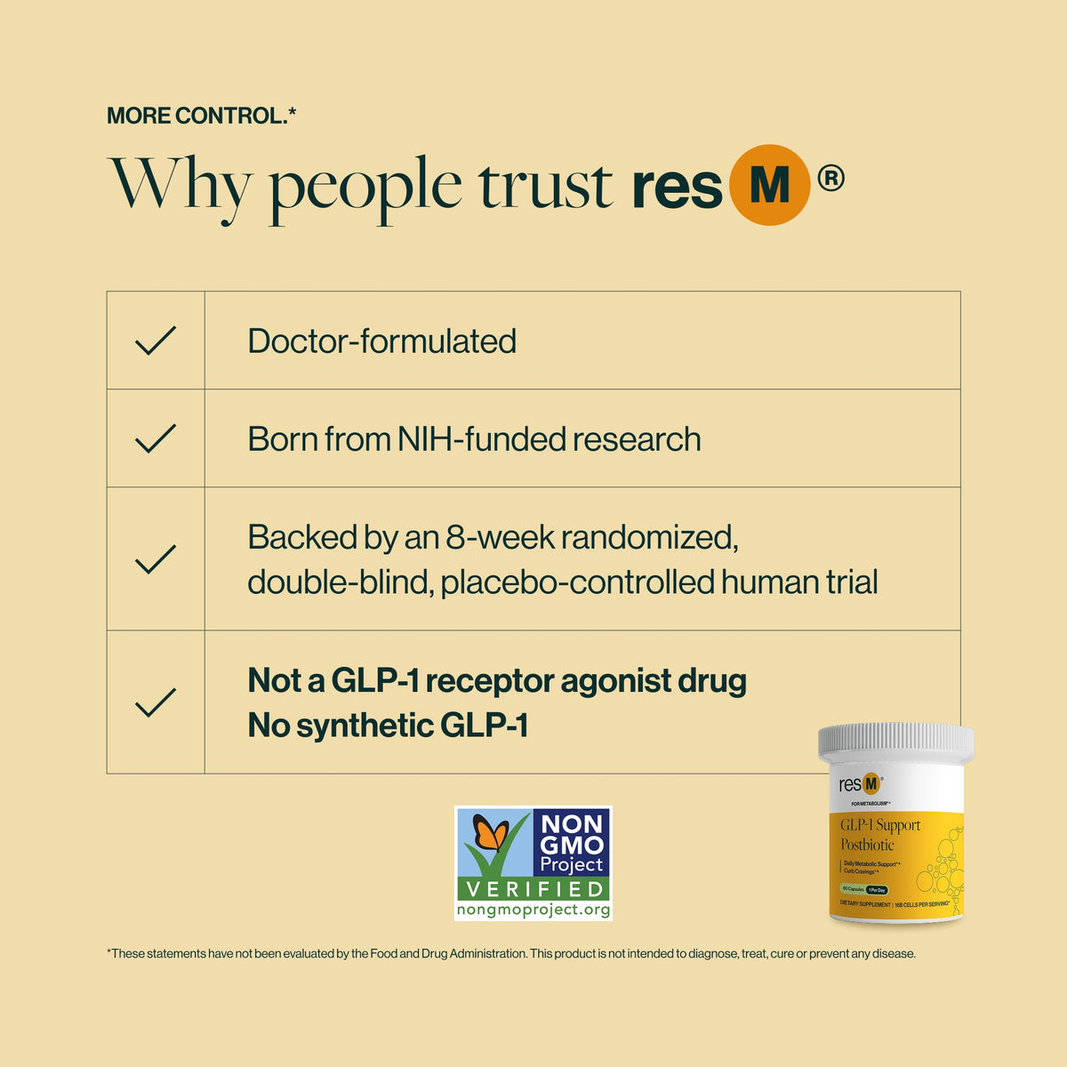 resM is gluten-free, non-GMO, all-natural, sugar-free, vegan, cruelty-free, dairy-free, soy-free, nut-free, caffeine-free, diet-inclusive (keto, paleo), and made in the USA.