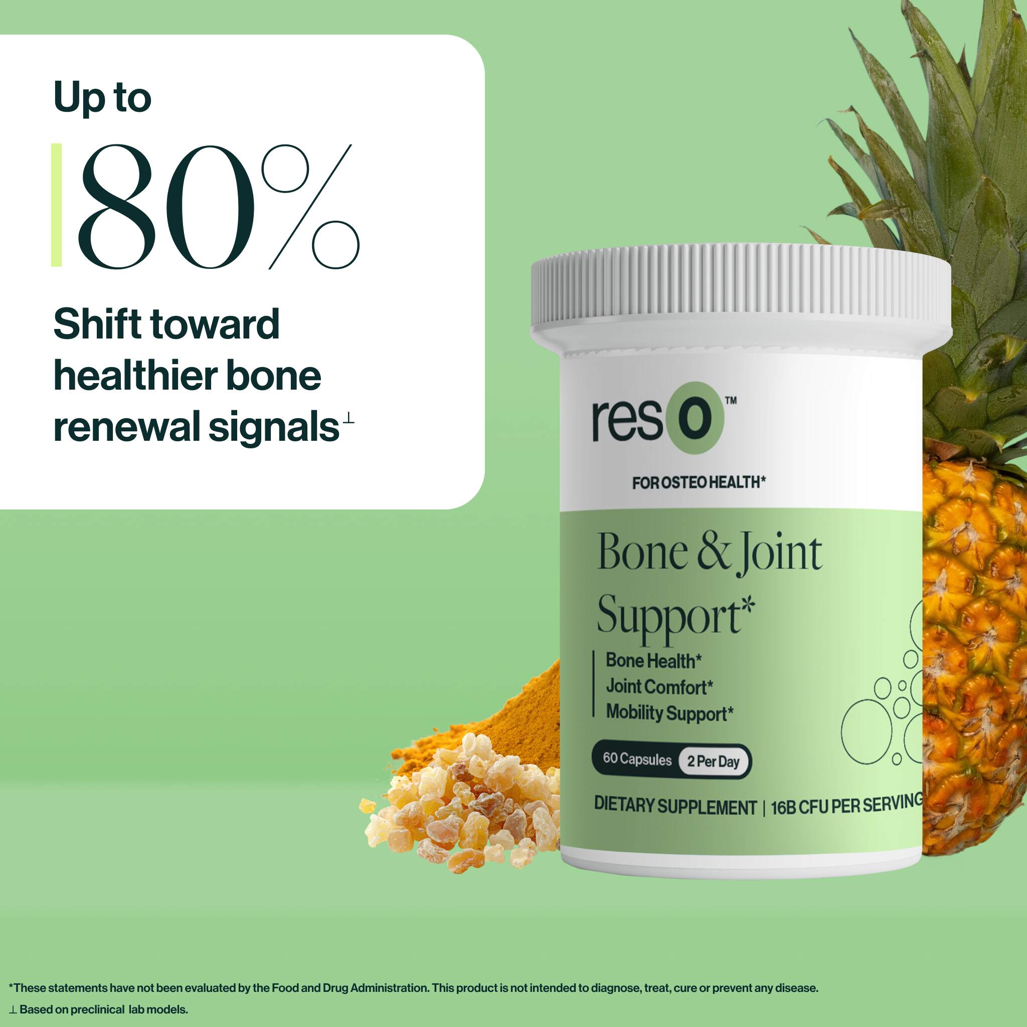 Backed by Science
Clinically Researched Formula
Proprietary Heat-Treated Probiotic
Non-GMO Chondroitin
All-Natural Glucosamine
High Potency MSM & Vitamin D3
No Artificial Ingredients (Natural Boswellia, Curcumin, & Bromelain)
