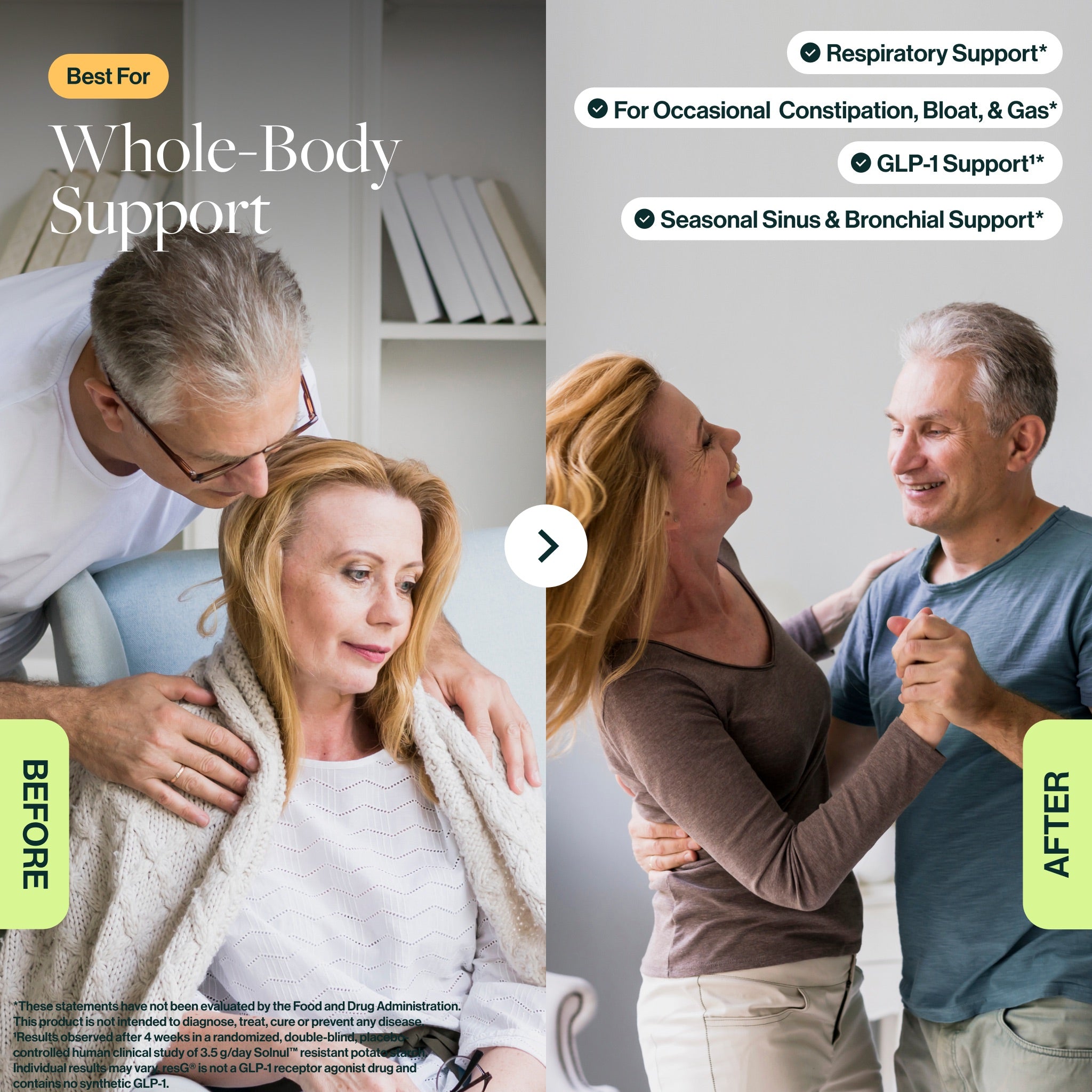 This power bundle supports respiratory structure & function support*, seasonal sinus & bronchial support*, boosts GLP-1¹*, energy boost*, Low FODMAP, and reduces bloat & gas, improves stool regularity*.