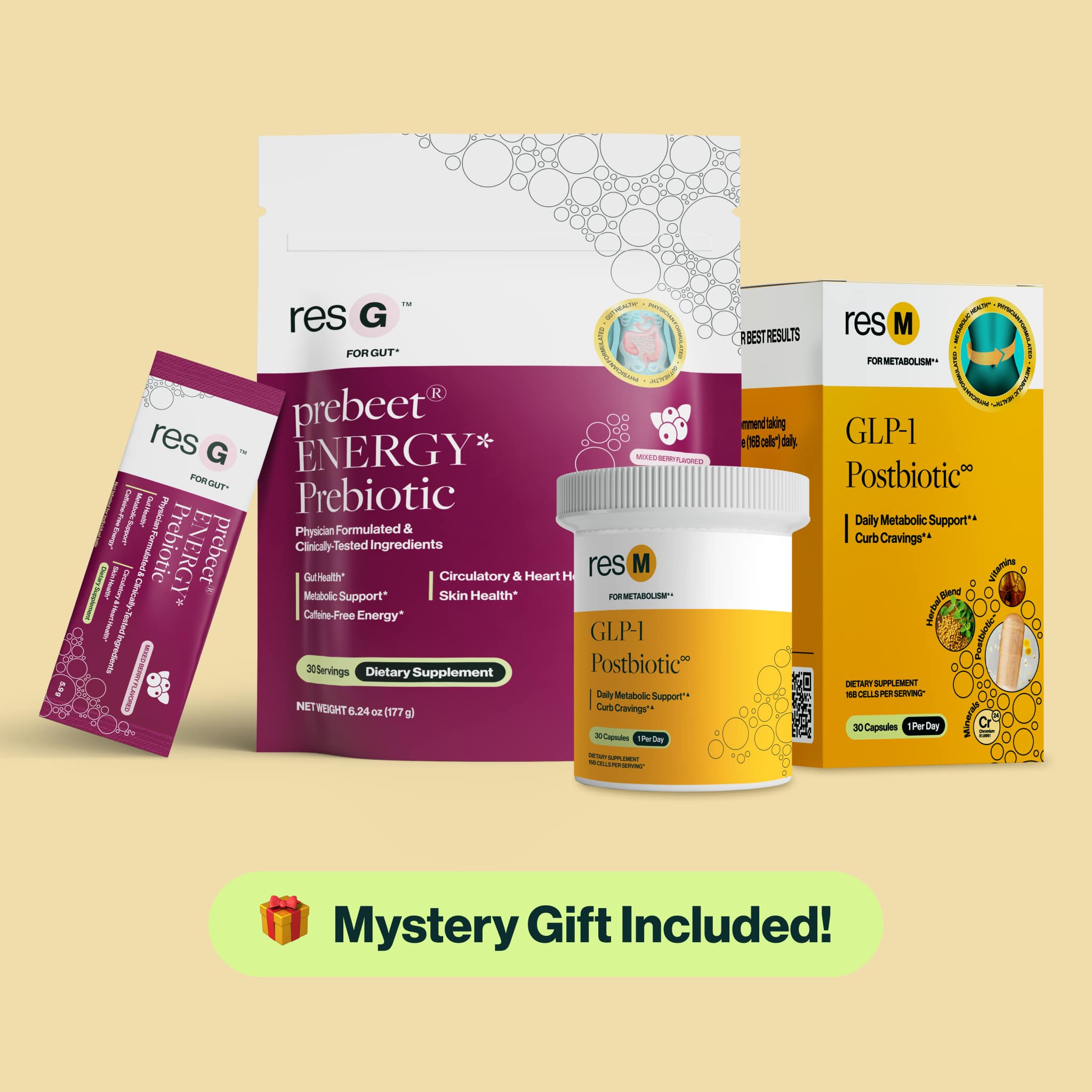 COMING SOON! Ultimate metabolism bundle with expert GLP-1 formulas¹ for metabolism support (weight, curbed cravings, healthy blood sugar)*, digestive support (bloat & gas, stool regularity)*, heart and circulatory support*, and caffeine-free energy boost*