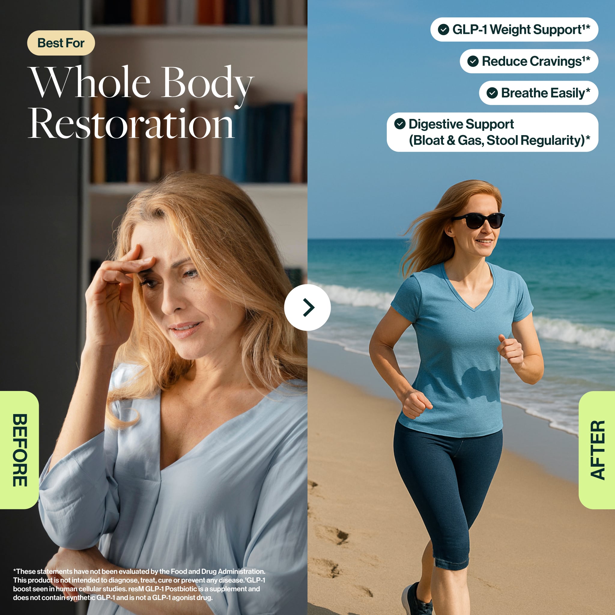 This whole body restoration bundle supports GLP-1 metabolism support, reduction in cravings, breathing easier, and digestive support like bloat, gas, stool regularity, and less occasional constipation. 