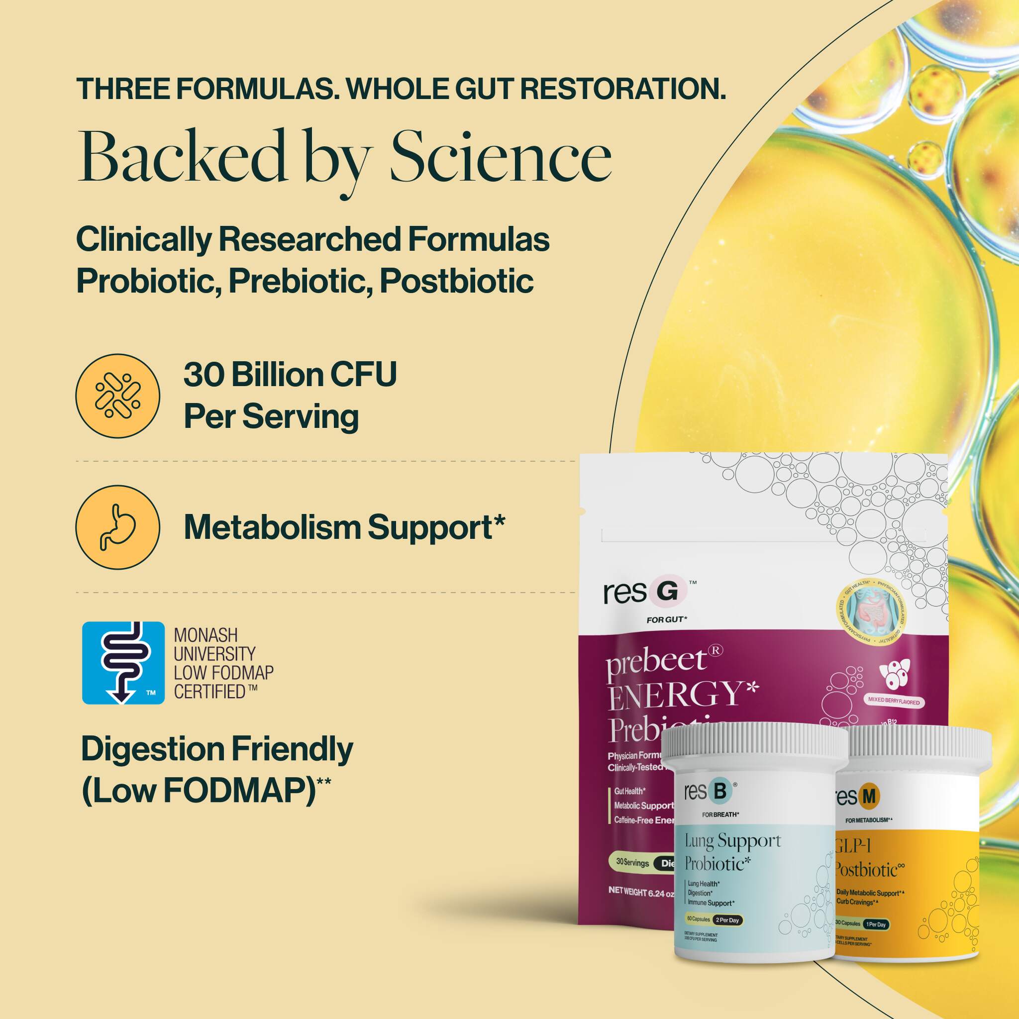 TRIPLE ACTION RESET, Backed by Science, Clinically Researched, Probiotic, Prebiotic, Postbiotic Formulas, Source of Fiber, 30 Billion CFU Per Serving, Metabolism Support, Digestion Friendly