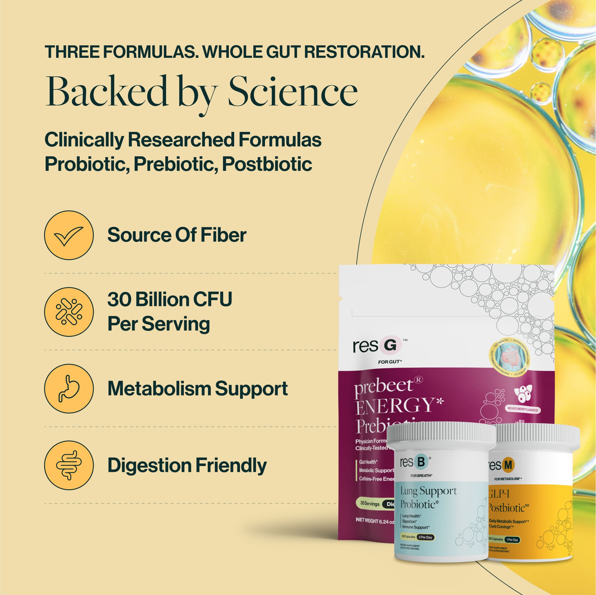 TRIPLE ACTION RESET, Backed by Science, Clinically Researched, Probiotic, Prebiotic, Postbiotic Formulas, Source of Fiber, 30 Billion CFU Per Serving, Metabolism Support, Digestion Friendly